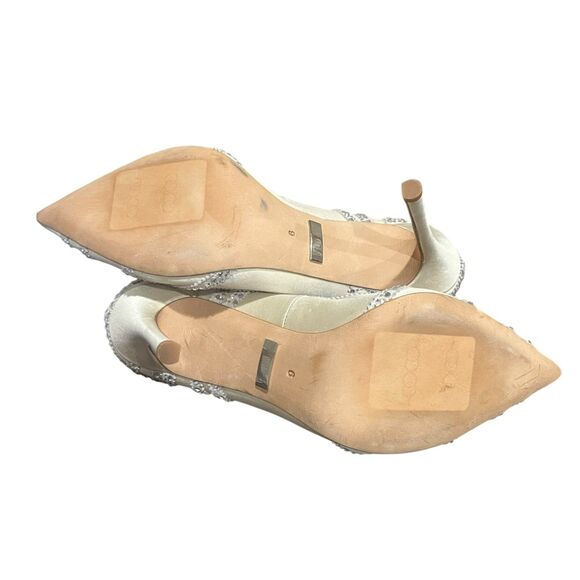 Badgley‎ Mischka Rouge Embellished Dress Pumps Heels in Ivory Satin Pointed Toe - Picture 7 of 11